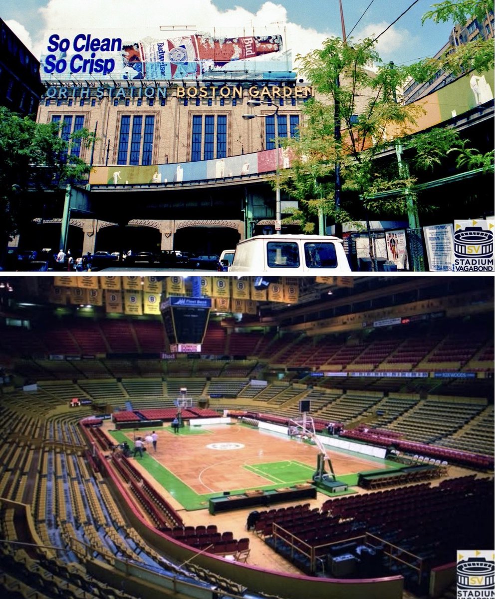 StadiumVagabond's tweet image. 🏟️ Boston Garden, Boston, MA
📸 Circa 1995 (interior) &amp;amp; 1989 (exterior)

🏀🏒 Former Home of the Boston Celtics &amp;amp; Boston Bruins

🗓️ Opened: 1928
🚪 Closed: 1995
💥 Demolished: 1998
🪑 Capacity: 14,890 🏀 | 13,909 🏒

#Stadium #BostonGarden #BostonCeltics #BostonBruins #NBAHistory