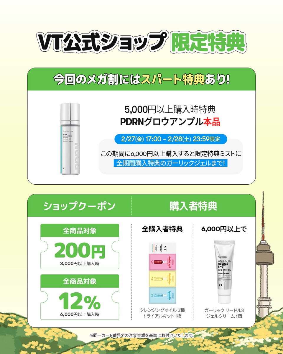 メガ割限定！5,000円以上購入特典「PDRNグロウアンプル」、本日まで 