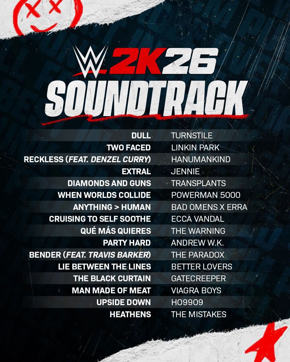 Warning: These tracks may cause dramatic entrances. 🚨🎶
The #WWE2K26 Soundtrack is out now!

Which artist are you walking to the ring with?
Stream it on <a href="/Spotify/">Spotify</a> &amp; <a href="/AppleMusic/">Apple Music</a>!

💚 Spotify: bit.ly/4siMW9I
💙 Apple Music: 2kgam.es/4b8Nk4F