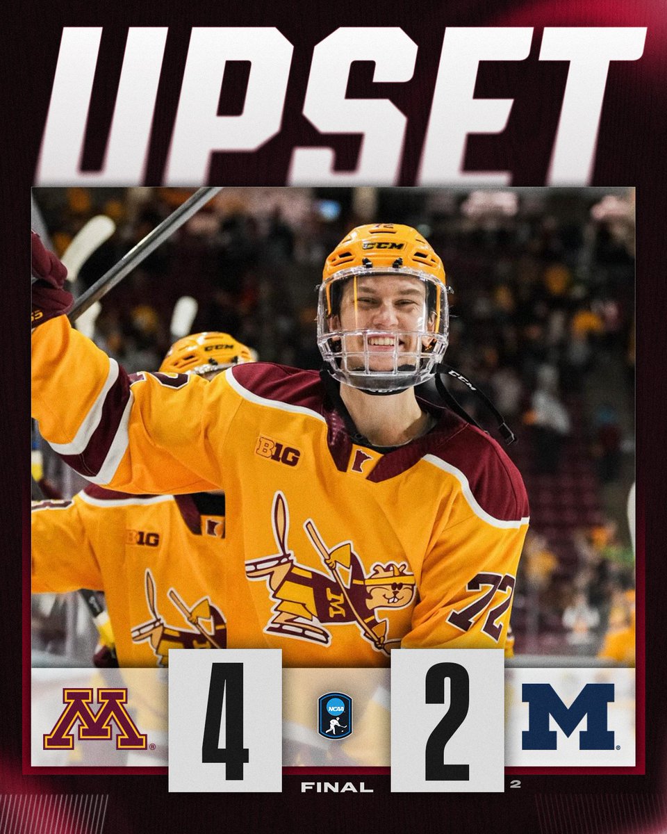 DOWN GOES NO. 2 👀

<a href="/GopherHockey/">Minnesota Men’s Hockey</a> gets the upset win over No. 2 Michigan, 4-2!

#NCAAHockey