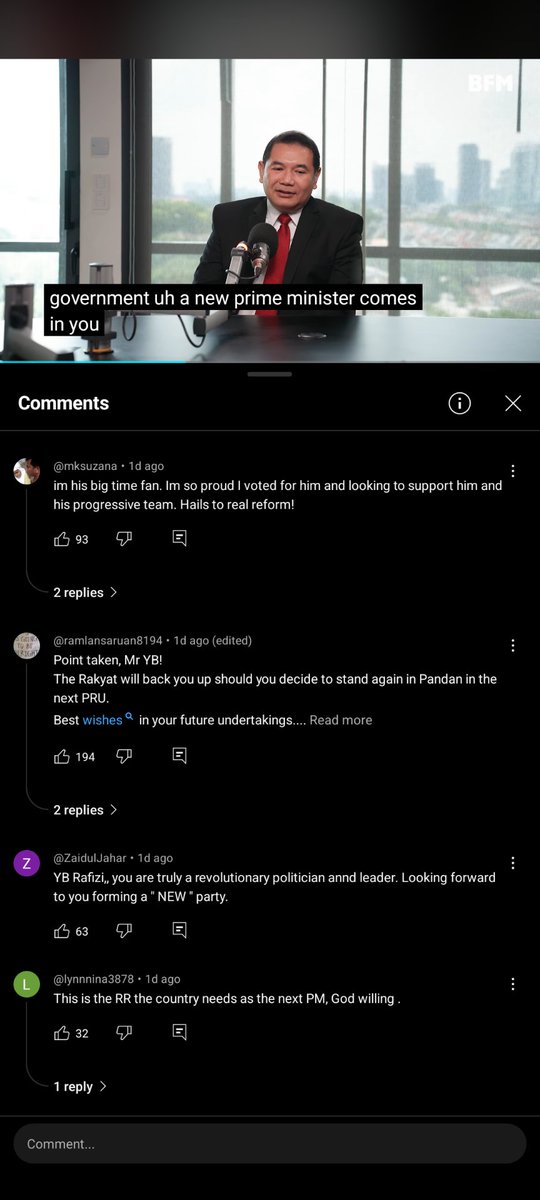 lukmanfrodolski's tweet photo. Ini adalah sebahagian daripada komen pada video youtube temuramah @BFMradio bersama @rafiziramli 

Menghairankan apabila ada pihak yang mengatakan bahawa majoriti menghentam Rafizi di semua media sosial

Kepada yang belum tonton, ini link untuk anda
https://t.co/92EtYBFlse https://t.co/lfTXCa9tXy