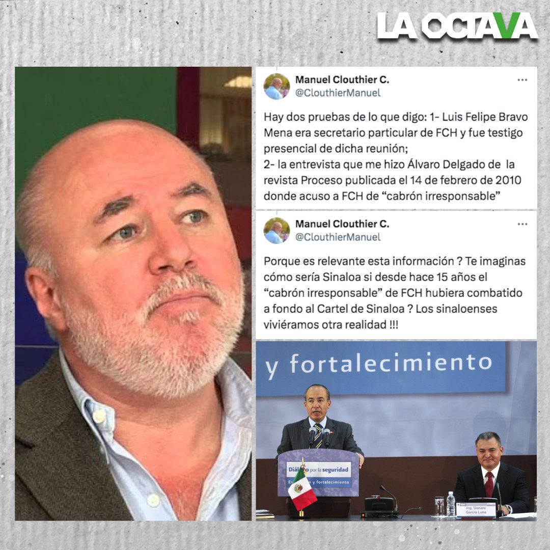 Manuel Clouthier insiste en que Felipe Calderón fue ‘c4brÓn irresponsable’ por complicidad de García Luna con el Cártel de Sinaloa

“¿Cómo sería Sinaloa si hace 15 años <a href="/FelipeCalderon/">Felipe Calderón 🇲🇽🇺🇦</a> hubiera combatido al Cártel de Sinaloa?”, cuestionó <a href="/ClouthierManuel/">Manuel Clouthier C.</a>.