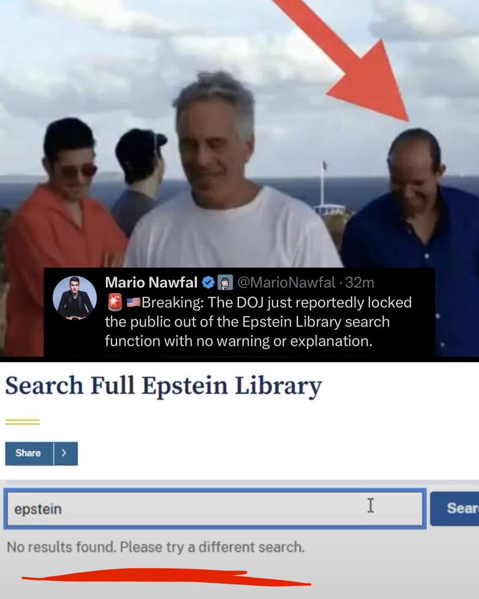 KJovian's tweet photo. 🚨DOJ Removes the ability to search the Epstein Files! 

This comes after an alleged image of Howard Lutnick with Jeffrey Epstein were together on an Island among others was also removed by the DOJ allegedly and Anonymous hacking the hidden links in the files

Many are asking questions and angry about this. Anonymous has confirmed they have backed up everything 

What are they hiding?!