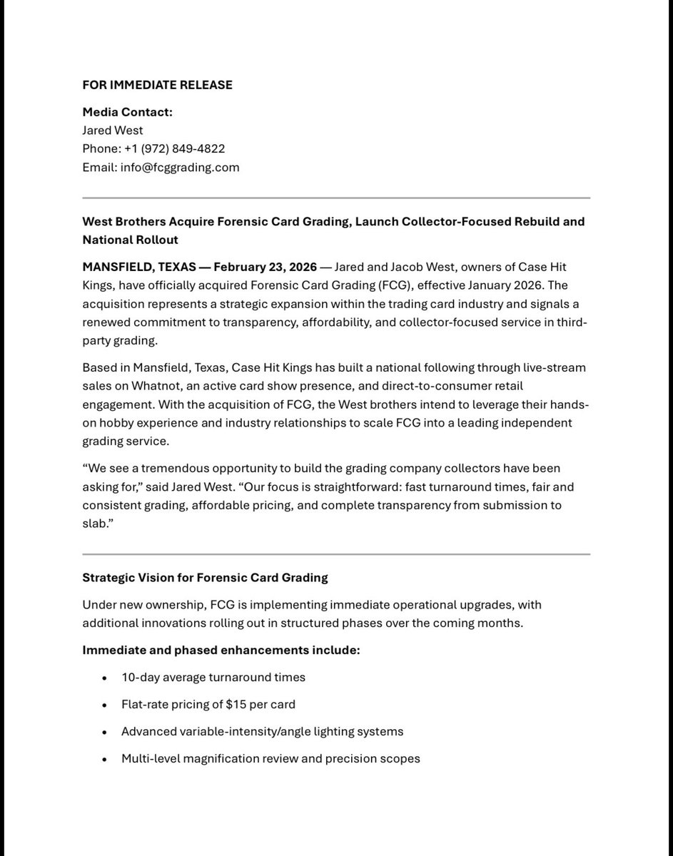 TX_Card_Shop's tweet photo. Trading Card Grading News! @FCGgrading acquired by new ownership. @Sportscardnati1 @SportsCardInv  @garyvee @SportsCardNews @SportsCardRadio @TradingCardBlog @Heritage_Sport @eBay @CardsHQShop https://t.co/o6VVCHj6OF