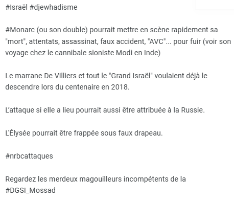andreileterrib1's tweet photo. #Israël #djewhadisme

#Monarc (ou son double) pourrait mettre en scène rapidement sa "mort", attentats, assassinat, faux accident, "AVC"... pour fuir (voir son voyage chez le cannibale sioniste Modi en Inde)

https://t.co/B34EBm0w4B
https://t.co/GXy1PBt9l6 https://t.co/LXdU169A1E