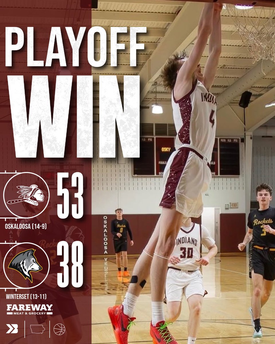 Bound_IA's tweet photo. 🚨𝗣𝗟𝗔𝗬𝗢𝗙𝗙 𝗙𝗜𝗡𝗔𝗟 𝗦𝗖𝗢𝗥𝗘🚨

OSKALOOSA IS HEADING TO THE SUBSTATE FINALS.

#iahsbkb DWS Photography https://t.co/cor17SaTOf