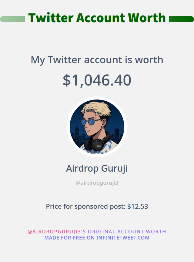 My Twitter worth is: $1,046.40

➡️ infinitetweet.me/account-worth