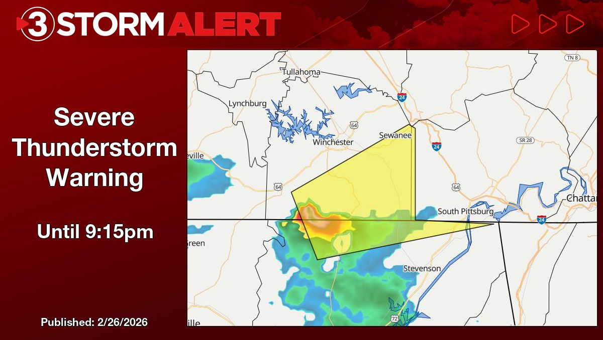 FROM HANNAH SKYE Severe Thunderstorm Warning for Jackson County in AL until 9:15pm. Download the Local 3 Weather app