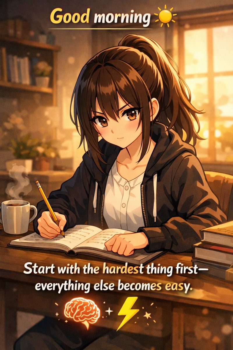 Good morning ☀️
Start with the hardest thing first 

- everything else becomes easy. 🧠⚡️

#GoodMorning #Focus #Discipline #Execution #Growth