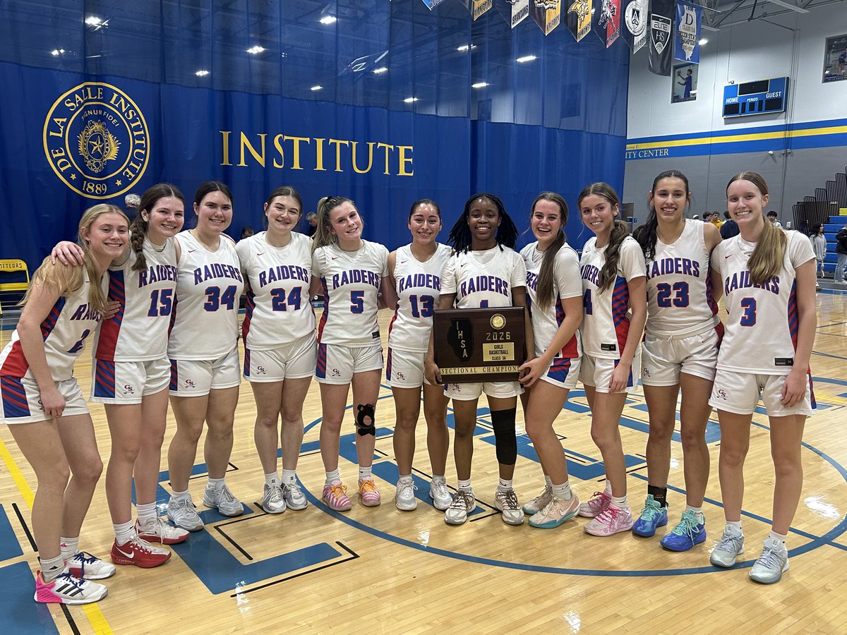 GBSgirlsbball's tweet photo. The Raiders defeated ACC 43-36 to win a sectional championship!!!  Great individual and team defense helped with the victory.  We have now advanced to the super-sectional on Monday night at 6:30 at Concordia University in River Forest.  Come out and help support the Raiders!!! https://t.co/OxallM8oeE