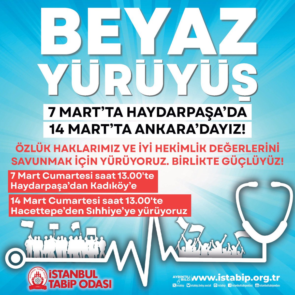 istabip's tweet photo. BEYAZ YÜRÜYÜŞ

İyi Hekimlik Değerlerini Savunmak İçin Birlikte Güçlüyüz!

7 Mart'ta Haydarpaşa'da 
14 Mart'ta Ankara'dayız. https://t.co/UYhMNptsJw