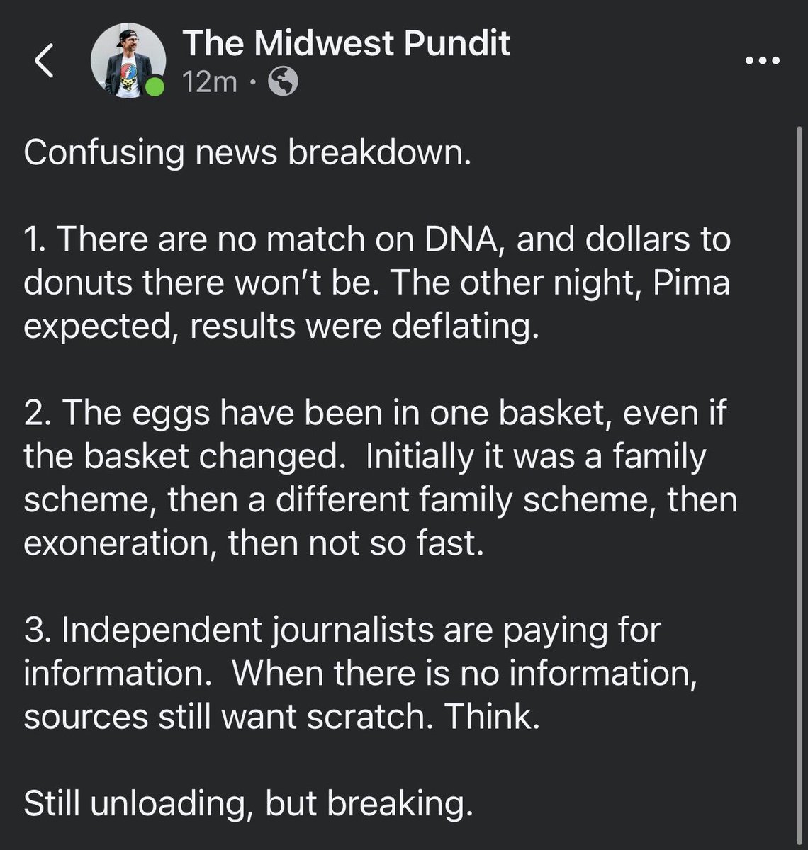 Amanda513_Texas's tweet image. February 18th The Pundit provided these updates on The Nancy Guthrie Case. A lot was dropped in a short amount of time. Take it with a grain of salt but you can go to his page and look at the comments involved with each post, if they still exist.  

Praying for Nancy Guthrie🙏