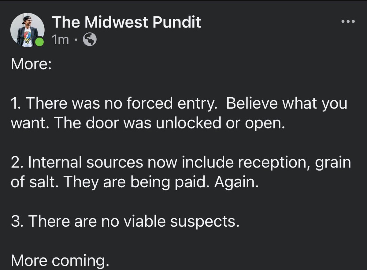 Amanda513_Texas's tweet image. February 18th The Pundit provided these updates on The Nancy Guthrie Case. A lot was dropped in a short amount of time. Take it with a grain of salt but you can go to his page and look at the comments involved with each post, if they still exist.  

Praying for Nancy Guthrie🙏