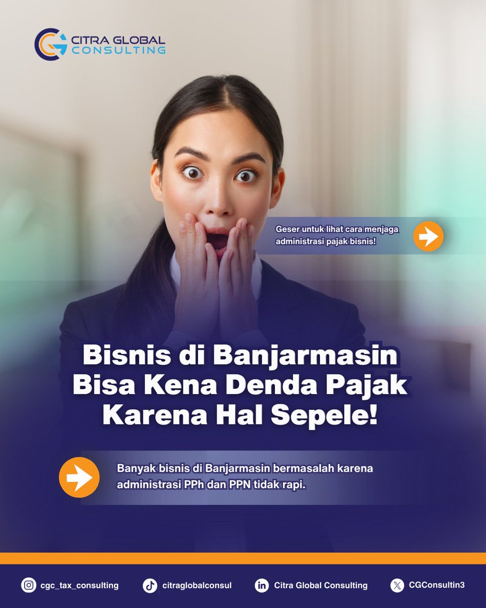 CGConsulting3's tweet photo. Bisnis di Banjarmasin bisa kena denda pajak hanya karena administrasi pajak yang tidak rapi!
Kelola PPh dan PPN dengan benar untuk menghindari masalah besar.
#PajakBanjarmasin #AdministrasiPajak #CGConsulting3 #PajakRapi #TaxReview https://t.co/TgzBkg7qOR
