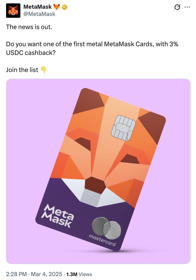 Krist_Pham's tweet photo. MetaMask chính thức ra mắt thẻ thanh toán “MetaMask Card” tích hợp Mastercard tại 49 bang ở Hoa Kỳ, bao gồm cả bang New York, đây là lần đầu tiên sản phẩm này có thể dùng ở New York. 
Vermont là bang duy nhất chưa được 
mở tại thời điểm này. 

Thẻ cho phép chi tiêu trực tiếp bằng crypto tại hơn 150 triệu điểm chấp nhận Mastercard trên toàn cầu (mua hàng online hoặc tại cửa hàng) nhờ vào mạng lưới thanh toán của Mastercard. 

Thẻ tương thích với Apple Pay và Google Pay, nên người dùng có thể thêm thẻ vào ví điện tử để thanh toán không tiếp xúc. 

https://t.co/JTT9lFx6Qk