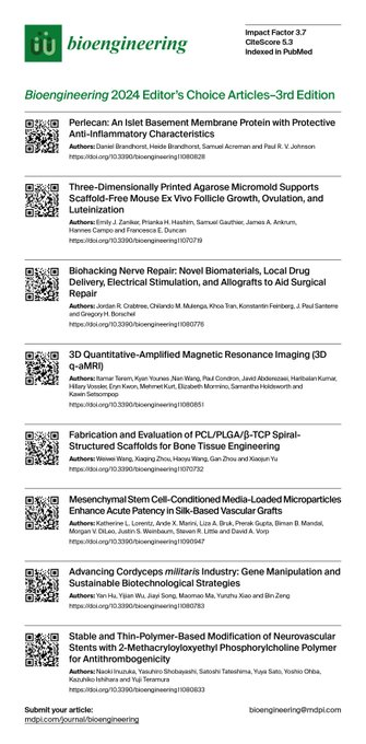 MDPIEngineering's tweet photo. 💥Check out the First Edition of our Editor's Choice Papers from 2024
📌 #TissueEngineering #StemCells #3DPrinting #Biomaterials #BoneRegeneration #VascularGrafts #NerveRepair #Neurovascular #MRIImaging #DrugDelivery #SustainableBiotech https://t.co/rudLG15cE5