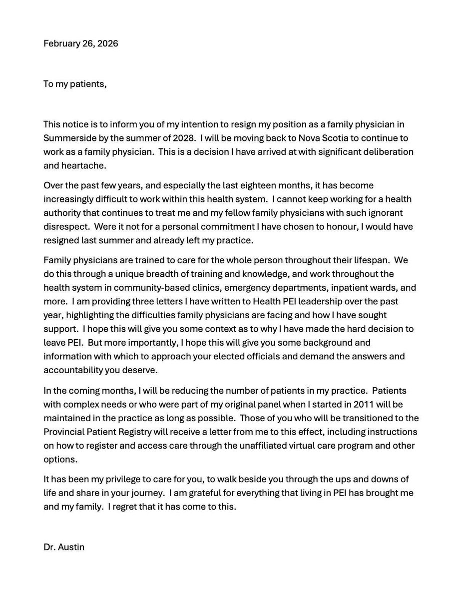 Health PEI and the provincial government have completely broken our healthcare system. Islanders deserve better. Our doctors deserve better. And it’s time we all start getting a lot louder about it. #peipoli #pepoli