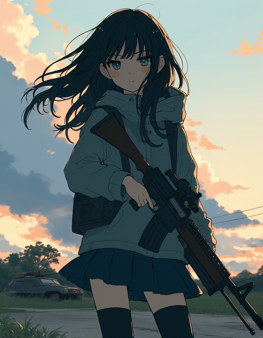 tadakich's tweet image. 黒髪ロングに銃をもたせると井上たきなに見えてくる不思議
指もトリガーに伸びてるだけでかかってない！ギリセーフ！
これには指トリガー警察もにっこり😊
#AIart #AIイラスト #magespace