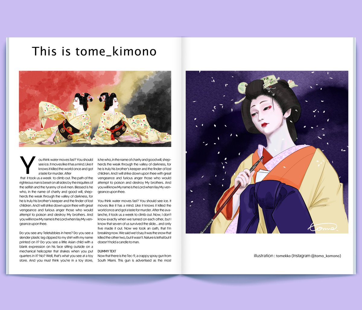 いつか洋雑誌に和のイラストで載れたら…という夢を込めてタケウマさんのイラスト講座でモックアップ作成してみました！