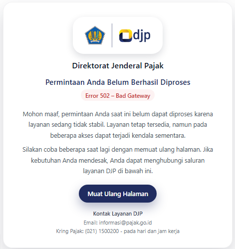 wasnamed_harry's tweet photo. Udah niat taat pajak, malah disambut “Bad Gateway” Sama Coretax. Gateway-nya ke mana bang? 😤 https://t.co/If4UmSrKPC