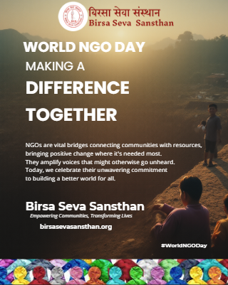 BirsaSeva's tweet photo. On World NGO Day, Birsa Seva Sansthan reaffirms its commitment to community empowerment, dignity, and inclusive development. Together, we build hope, resilience, and change. 🌱

#WorldNGODay #BirsaSevaSansthan #CommunityDevelopment #SocialImpact #Empowerment #NGO #ActForChange https://t.co/FaT3yAiLCg