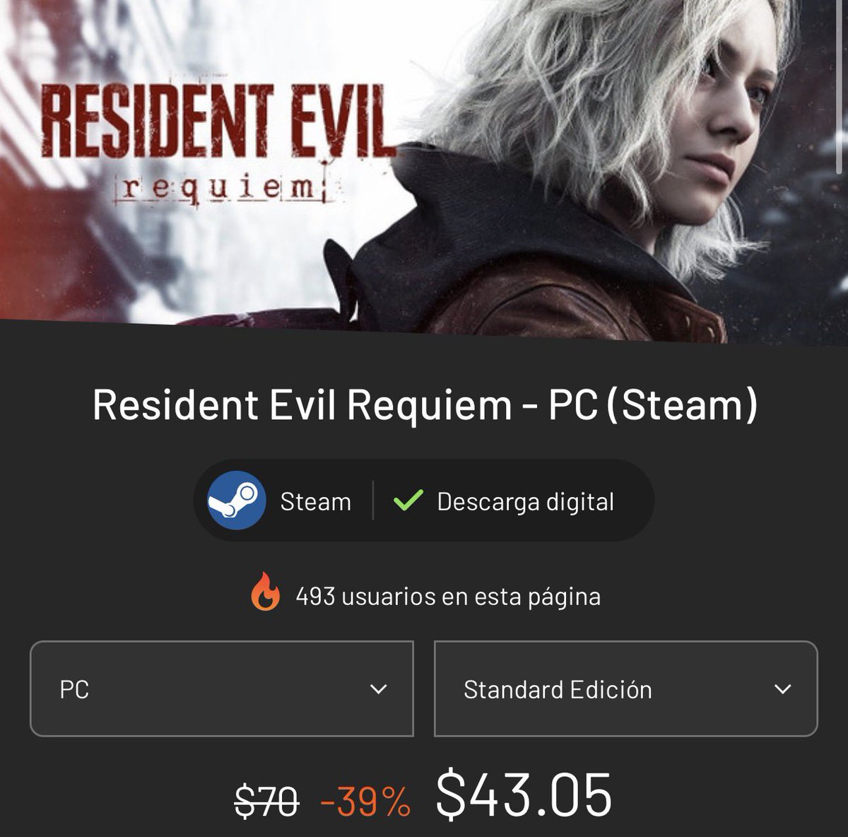 AllConsoleFan's tweet photo. ‼️OFERTA IMPERDIBLE‼️

Resident Evil Requiem esta a solo 43 Dolares (730 pesos Mexicanos) en Instant Gaming siguiendo este link.
 
Sirve para toda Latino America
Steam
https://t.co/BbmLAh47iU https://t.co/r6IffODZeM