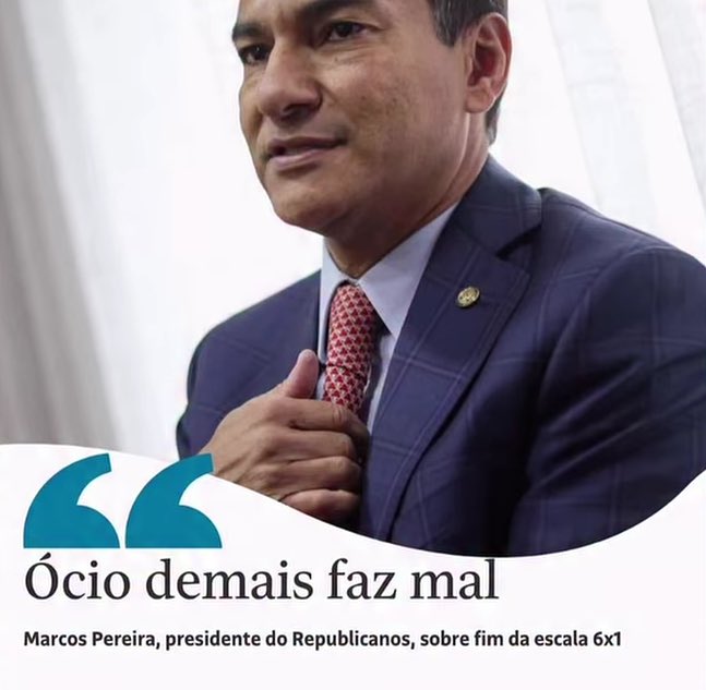 alissonfariasp's tweet photo. 🇧🇷 Marcos Pereira (Republicanos-SP) em 2025:

•  110 presenças
•  200 folgas
•  55 dias de férias
•   11 faltas
•  Não trabalhou em 70% do ano!

Ele é contra o fim da escala 6x1 para os trabalhadores! https://t.co/rQIlSYFzPE