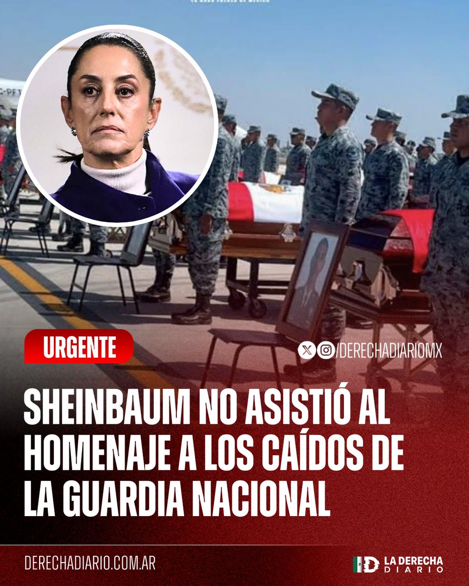 🚨🇲🇽 | VERGÜENZA DE PRESIDENTE: La títere del narco Claudia Sheinbaum no asistió al homenaje del Ejército a los 25 elementos de la Guardia Nacional caídos durante el operativo para eliminar al líder del CJNG, Nemesio Oseguera "El Mencho", porque ella solo es la presirvienta.