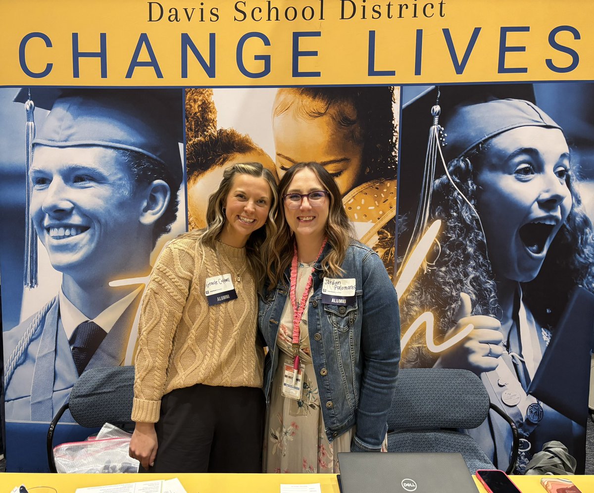 UtahTOY2014's tweet image. These two impressive @USUAggies Alums are not just excellent teachers… they’re also outstanding recruits! Thanks for sharing why you love to #TeachInDavis with candidates at the USU Ed Career Fair. @UtahStateAlumni