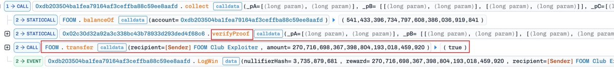GoPlusSecurity's tweet photo. 🚨 GoPlus Security Alert: #FOOMCASH Exploited — $2.26M in Losses  

Privacy gaming platform @FOOMCASH was attacked on both #Base and #Ethereum.  

A total of 24,283,773,519,600 $FOOM (~$2.26M) was drained.  

🔍 Root Cause:  A misconfigured verification key allowed the attacker to forge zkSNARK proofs.  By exploiting this flaw, the attacker bypassed contract verification logic and extracted a massive amount of $FOOM tokens.
