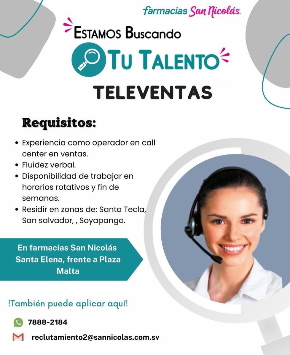 📌🔎 ¡Te compartimos esta oportunidad laboral, la cual puede ser de tu interés!

#hiring #elsalvador
