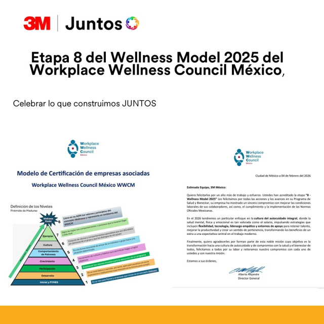 bettsmo's tweet photo. Por segundo año consecutivo, en 3M alcanzamos la Etapa 8 del Wellness Model 2025 del Workplace Wellness Council México, el nivel de madurez más alto. https://t.co/QHhkWFjZFn https://t.co/0hH1BVAO1h