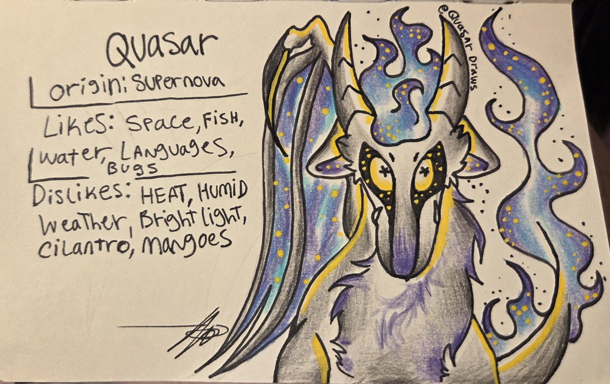 Quasar_Draws's tweet photo. Quasar is a creature born from a dying star, that's taken the form of a dragon and searching through space and earth, planets and constellations in search of a place to call home, a sense of belonging. #dragon #art #space #doodle #artist #sketch #painting #traditionalart #furry https://t.co/yXlOXIOk4d