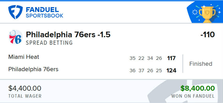 CASH THE POTD‼️

Sixers -1.5 -110 (2U) ✅✅

NBA is my middle name.

❤️‍🔥 = TAILED