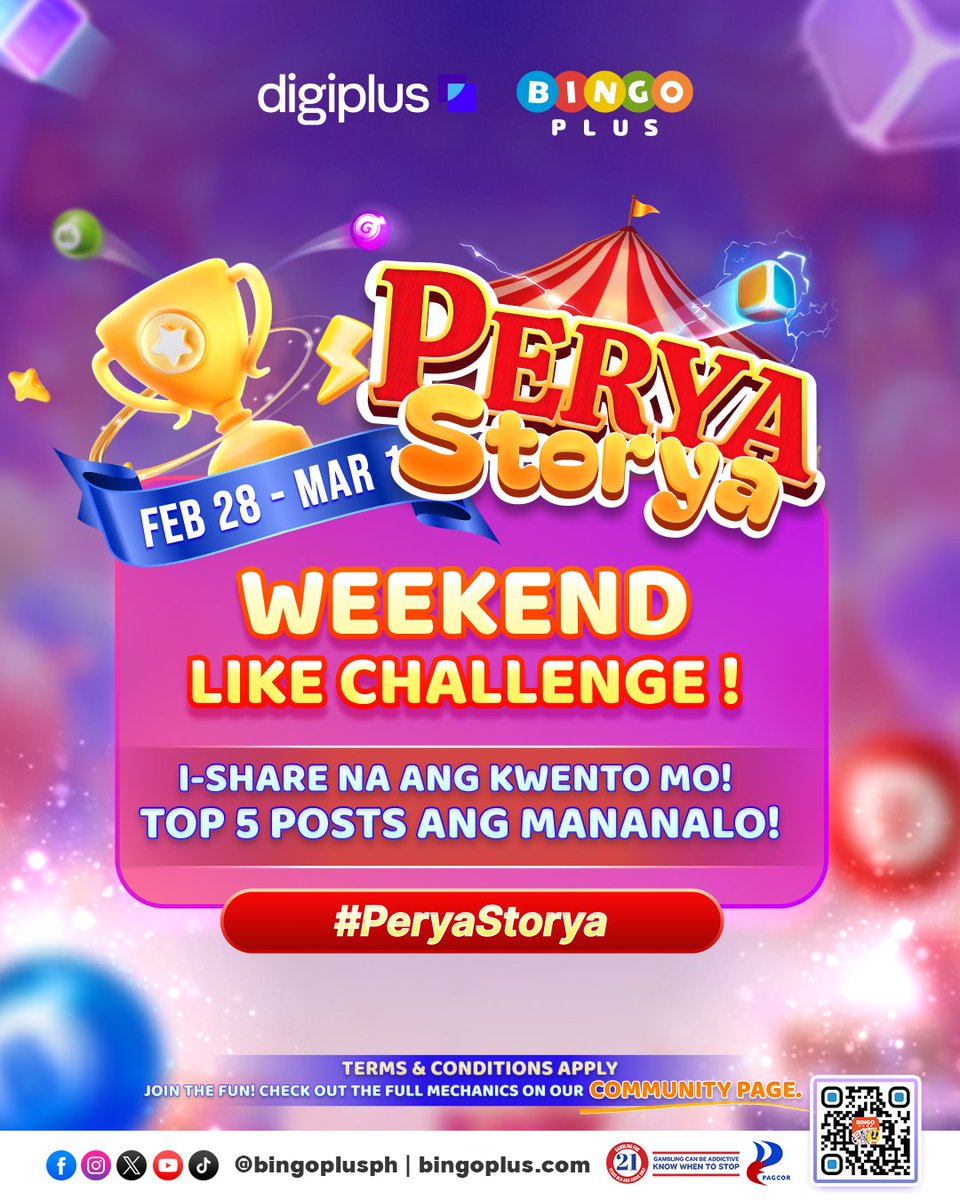 Bingoplusph's tweet photo. πͺ Share mo na ang favorite Perya moments mo!
Pasayahin ang iyong weekend by sharing your Perya story sa #BingoPlusCommunity at pwede kang makatanggap up to 5,000 BP credits!
Join the community at i-spread ang good vibes!
Alamin ang full mechanics dito:
π https://t.co/dq0ETGVJsc
#BingoPlusCommunity #PeryaStorya
T&Cs Apply
π 21+ only.
Gambling can be addictive. Know when to stop.