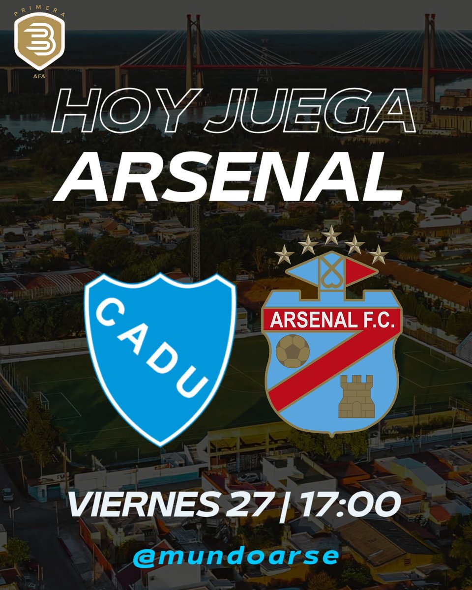¡¡HOY JUEGA ARSENAL!! ⚽️🇨🇩

Desde las 17, el Arse enfrentará a Defensores Unidos en el estadio Mario Losinno, con el arbitraje de Julián Jerez. 

👉🏻 El partido será transmitido por LPF PLAY. 

#MundoArse 🩵❤️