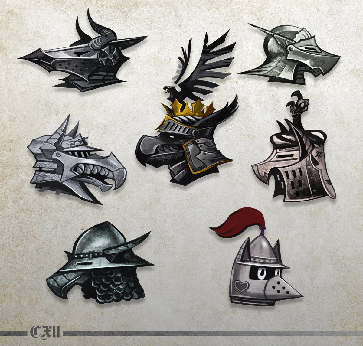 Helmet designs of the griffon knightly order