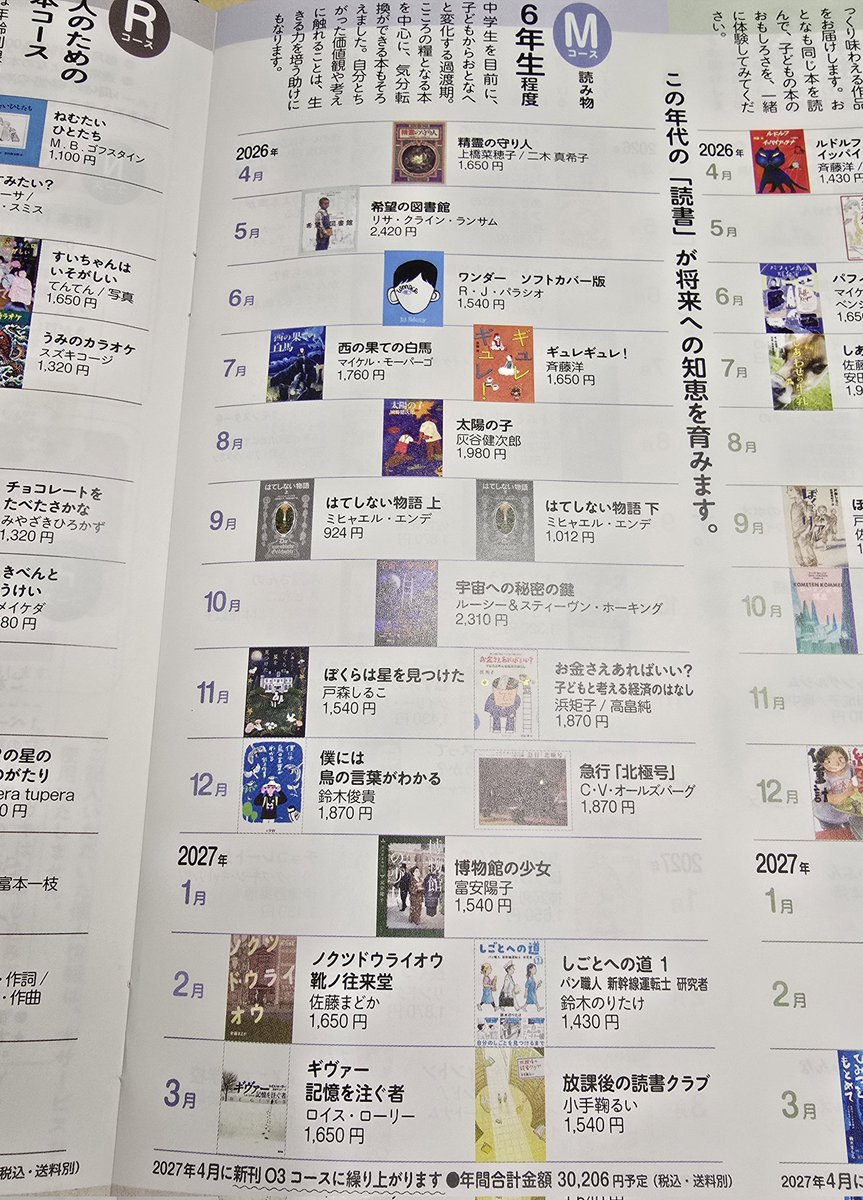 クレヨンハウス・ブッククラブ｢絵本の本棚｣Mコース(読み物)6年生程度に