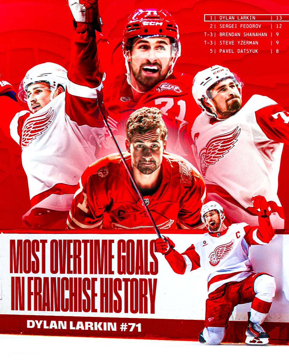 Dylan Larkin now holds the most overtime goals in <a href="/DetroitRedWings/">Detroit Red Wings</a> franchise history! 🚨