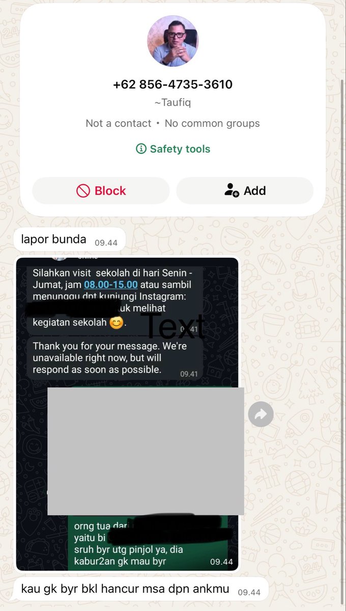 halo <a href="/ojkindonesia/">OJK Indonesia</a> , Saya ingin melaporkan salah satu Debt Collection dari <a href="/UATASID/">UATAS OFFICIAL</a> telah melakukan teror dan intimidasi ke tempat sekolah anak nasabahnya, hal ini membuat ketakutan pihak sekolah karena dianggap mengancam nyawa anaknya.
Tolong ditindak tegas <a href="/DivHumas_Polri/">Humas Polri</a>