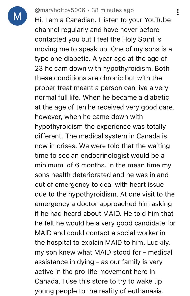 Just did a YouTube live on doctor-assisted suicide in Canada and the USA.

Over 90,000 people have been killed in Canada by medical suicide (also called MAID) and the death rate is accelerating.

I’m hearing the craziest stories of how patients are being approached by Canadian