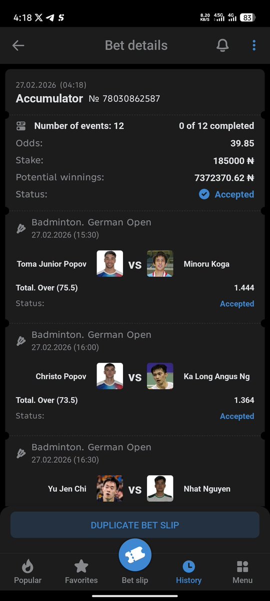 20 first people to engage drop aza for 3k each picking randomly ✅

Badminton 🔞 🏸 

#1XBET

100K TO WIN 7M

Booking Code 👉 GV4X6

Register here 🔥🔥👇

bit.ly/40mV38i
bit.ly/40mV38i

Make sure u stake ✌️

 Promo code : HENRY1XB