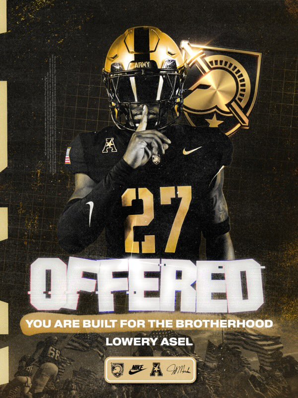 LoweryAsel's tweet photo. After a great conversation with @CoachJuice17, l am blessed to receive an offer from Army West Point! 
@ArmyWP_Football @FHSRACCOONFB @FriscoFB @247Sports @Rivals @TheUCReport @CoachHarbert @mill2829 @CoachPThor https://t.co/RJ2Z5jNgVm