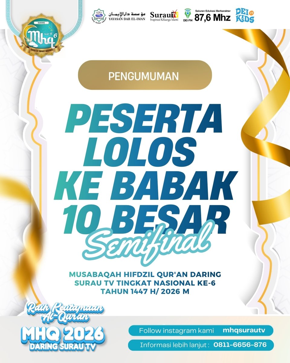 surautv's tweet photo. PESERTA YANG LOLOS KE BABAK 10 BESAR - MHQ DARING SURAU TV TINGKAT NASIONAL KE-6 TAHUN 1447 H https://t.co/isxA0GVO1X