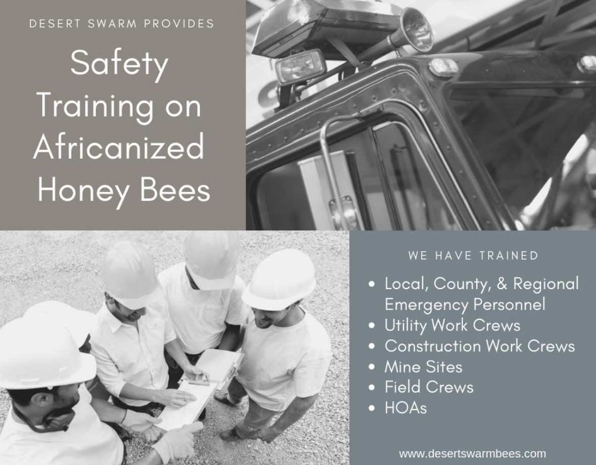 BeeDesert's tweet photo. Emergency personal and field work crews in AZ often encounter Africanized honey bees while on the job. We know this can quickly escalate into a dangerous situation especially for those operating heavy equipment, those working at great heights, and/or those with a bee allergy! https://t.co/GqbVQY9AY4