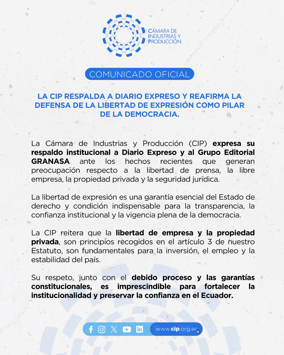 La <a href="/CamaraCIP/">Cámara de Industrias y Producción - CIP</a> debería preocuparse más por la gente en lugar de ser una alcahuete de las cosas negativas que pasan al interior de #Granasa, donde #Carmigniani es en realidad quien veta, propone y prohíbe.

Hay mucha gente, periodistas, conductores, fotógrafos, que nos siguen
