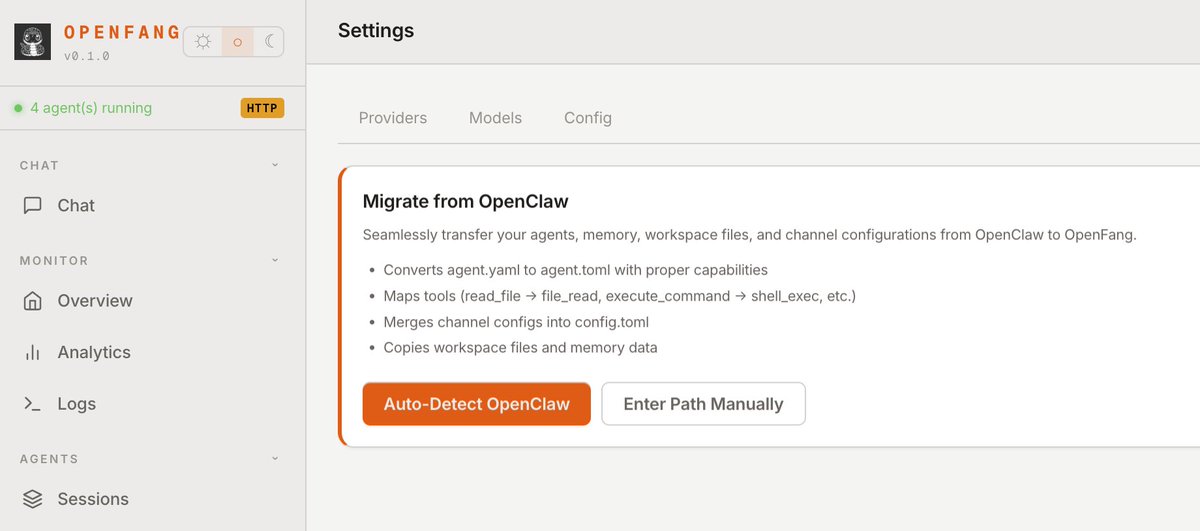 OpenFang: 这才是我想要的生产级OpenClaw
消停了几天 OpenClaw，这两天在推上刷到 OpenFang (<a href="/openfangg/">OpenFang</a>)，又手痒了。

如果你想让 OpenClaw 更工业化，用在生产环境中，而不仅仅是一个玩具，那建议试一试 OpenFang

这玩意儿不是框架，是操作系统
OpenFang 的定位很清晰：Agent Operating