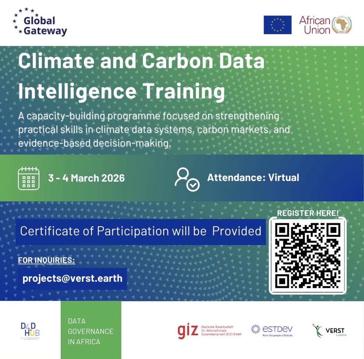 AFRICANSINENVSC's tweet image. 🌍 Climate &amp;amp; Carbon Data Intelligence Training 
📅 3–4 March 2026
Join the Climate Data &amp;amp; Carbon Markets class
📊 Data systems
💰 Carbon market mechanisms
🎯 Evidence-based climate results
Link: tinyurl.com/46bpnk6p
#ClimateData #CarbonMarkets #ClimateFinance #Sustainability