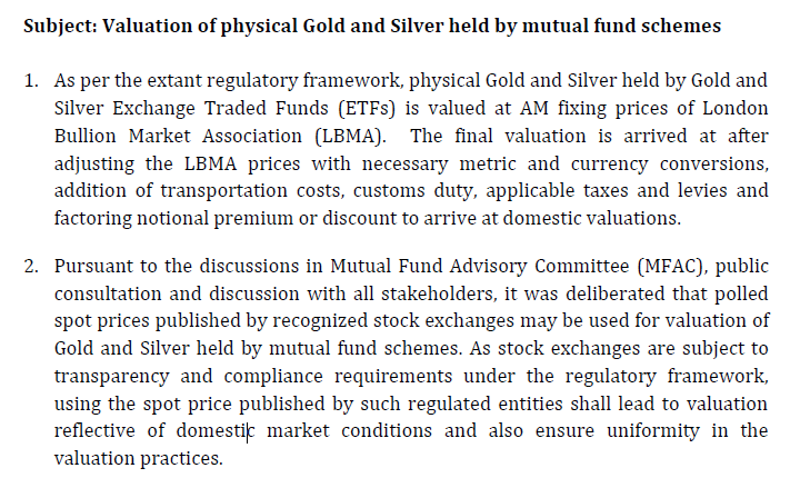 CuspMoney's tweet photo. Effective from 1 April 2026, #mutualfunds must instead use the polled spot prices published by recognised stock exchanges that are used to settle physically delivered #gold and #silver derivative contracts. 🧵 https://t.co/rcdaT22GWj