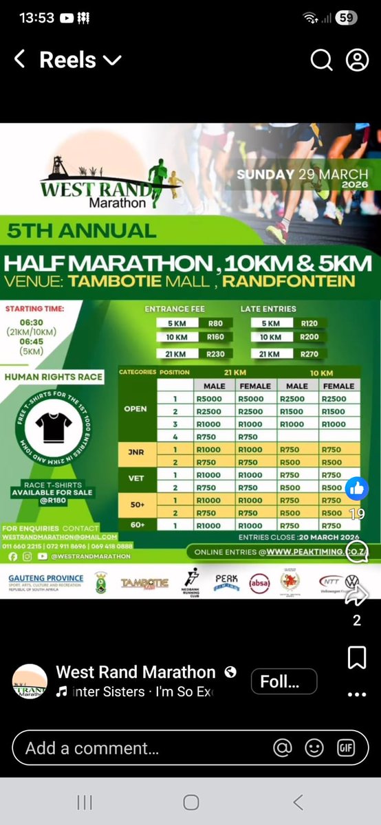 Another 10 miler run for the week...as we continue to strive for excellence.

Don't forget to enter the West Rand Marathon in Randfontein Tambotie Mall 29 March 26.

#TeamNedbank
#MoreThamAClub
#RunningWithTumiSole
#TrapNLos
#CosWeLoveRunning 

#garmin #beatyesterday.